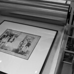 Jan's press with one of her framed prints.