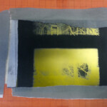 One of Linday Buchman's  solarplate's with accompanying inked  newsprint stencils.